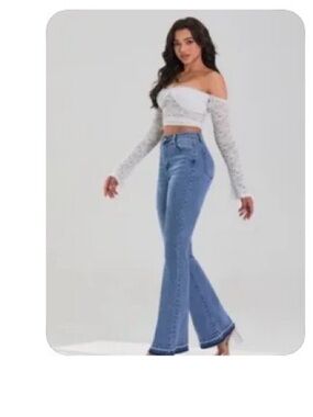 Nina Rossi High-Rise Flared Women's Jeans in Light Blue NWT
